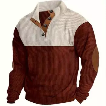 Большие размеры Осень и зима Мужская повседневная толстовка с цветными лацканами и V-образным вырезом Спортивная вельветовая толстовка с воротником-стойкой S чёрный