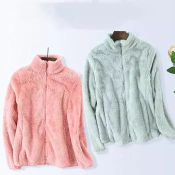 Большие размеры осень-зима модный кардиган куртка женская бархатная теплая молния однотонное пальто свободная повседневная флисовая спортивная куртка S зелёный