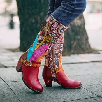 Большие размеры осень-зима новые повседневные женские сапоги в стиле ретро женские сапоги на высоком каблуке длиной до колена 36 красный