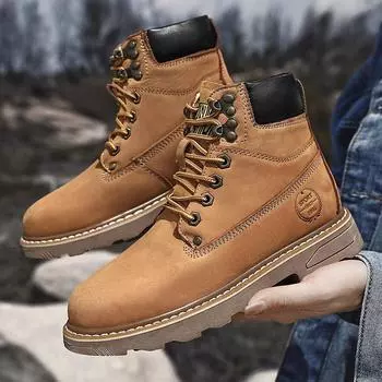 Большие размеры осень-зима первый слой коровьей кожи с флисовой подкладкой новые туфли-лодочки для отдыха для пары рабочие туфли из ревеневой кожи 35