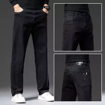 Большие размеры осенне-зимние мужские джинсы свободные прямые широкие мужские трендовые черные повседневные длинные брюки 28