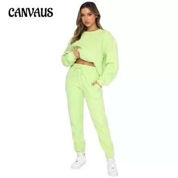 Большие размеры, осенне-зимний женский однотонный пуловер с круглым вырезом, брюки, модный повседневный свитшот с длинными рукавами, брючный костюм S серый