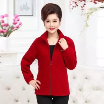 Большие размеры, осенние женские флисовые куртки среднего возраста, 5XL, повседневная теплая куртка с воротником-стойкой, верхняя одежда на молнии, зимнее пальто для мамы 5XL красный