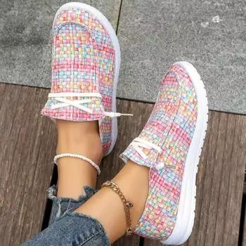 Большие размеры парусиновых туфель для женщин 2024 года, весна-осень, новые круглые туфли на шнуровке, удобные и универсальные женские повседневные туфли 36