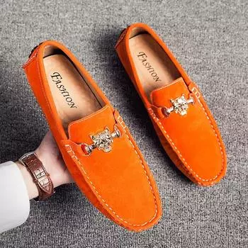 Большие размеры Пенни-лоферы мужские повседневные модные замшевые кожаные мужские лоферы мужские мокасины слипоны мужские туфли на плоской подошве мужские мокасины оранжевые 38