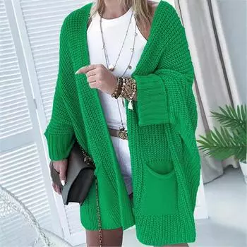 Большие размеры перекрестных свитеров на осень/зиму с карманами, свободный кардиган для женщин XL