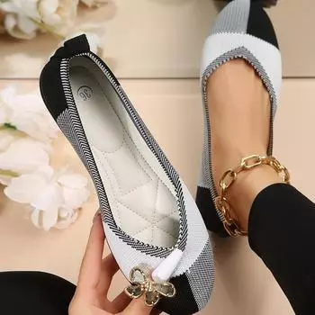 Большие размеры, плетеные в цвет, с круглым носком, повседневные одинарные туфли для женщин, плоская подошва, дышащие, с неглубоким горлом, новые туфли Doudou 36 чёрный