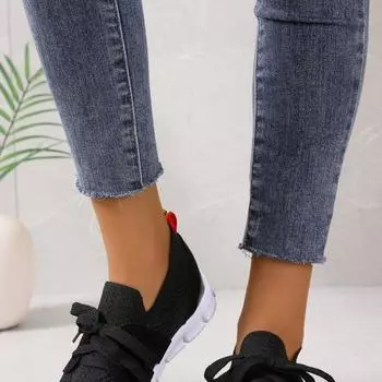 Большие размеры плетеных туфель 2024 года, новые дышащие сетчатые туфли с круглым носком, на шнуровке, однотонные повседневные спортивные туфли на плоском каблуке 36 чёрный