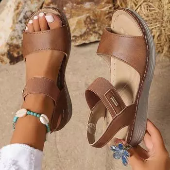 Большие размеры плоские сандалии женские летние ретро удобные повседневные сандалии с одним ремешком женские 36 чёрный