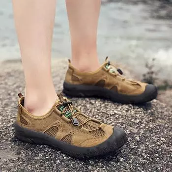 Большие размеры походной обуви, мужская весенне-летняя дышащая сетчатая обувь из натуральной кожи, нескользящая износостойкая сетчатая спортивная повседневная обувь 38