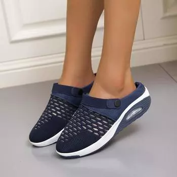 Большие размеры полускользящие сандалии без каблука женские ленивые толстые подошвы воздушная подушка полые сетчатые дышащие женские туфли 35 серый