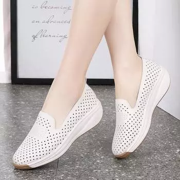 Большие размеры, полые женские кроссовки из микрофибры, летние туфли на танкетке, подошва, женские дышащие свадебные лоферы, туфли размера плюс 5