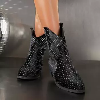 Большие размеры, повседневные ботинки средней высоты с квадратным дном, зимние, со стразами, на толстом каблуке, замшевые ботинки Martin, размер 35-43 35 чёрный