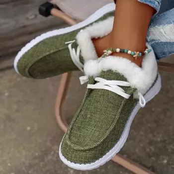 Большие размеры Повседневные низкие туфли с хлопковой подкладкой Зимние бархатные меховые сапоги на плоской подошве Туфли с хлопковой подкладкой Женская обувь 36 чёрный