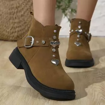 Большие размеры, повседневные, с плоским дном, с заклепками, пряжкой на ремне, зимние, короткие, с круглым носком, замшевые ботинки Martin, хлопковая обувь 35-42 35 чёрный