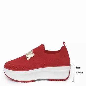 Большие размеры, повседневные туфли из ткани с толстой подошвой, женские туфли с круглым носком, удобные туфли с принтом в виде пятна 36 красный