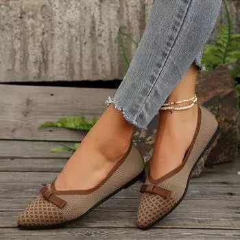 Большие размеры, повседневные туфли на плоской подошве с бантом, женские 24, вязаные и тканые, легкие, подходящие по цвету туфли-лодочки 36 хаки