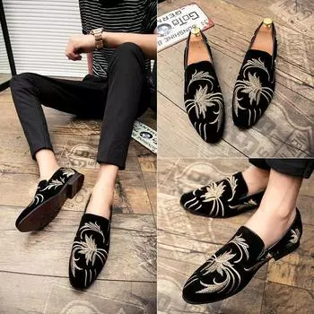 Большие размеры повседневные вышитые тотемные маленькие кожаные туфли корейской версии персонализированные чехлы для ночных клубов мужские туфли британский стиль модные одинарные туфли 38