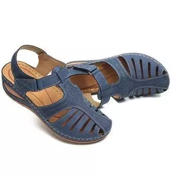 Большие размеры, повседневные женские босоножки на покатом каблуке, женские летние сандалии с круглым носком и пряжкой-мешком 35 красный