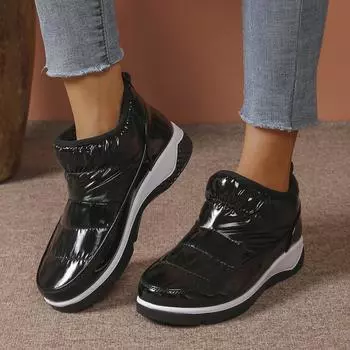 Большие размеры, повседневные зимние ботинки на плоской подошве, осенне-зимние, короткие, с круглым носком, яркие, толстые, бархатные, хлопковые, 36-42 36 чёрный