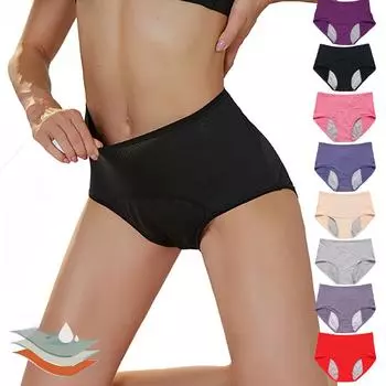 Большие размеры разноцветные сетчатые дышащие трусики средней высоты с защитой от протечек физиологические трусы-трусы M чёрный