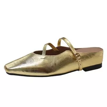 Большие размеры ретро-тапочки Мэри Джейн с внутренней высотой, женские, весна-лето 2025, новые квадратные головки с неглубоким горлом и плоским дном, перетаскиваются 35