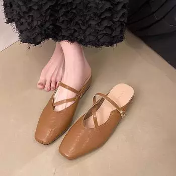 Большие размеры ретро-тапочки Мэри Джейн с внутренней высотой, женские, весна-лето 2025, новые квадратные головки с неглубоким горлом и плоским дном, перетаскиваются 35 золотой