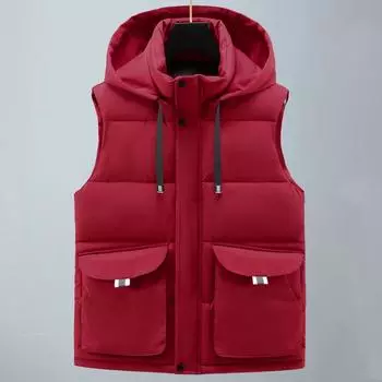 Большие размеры S-8XL зимние куртки без рукавов для мужчин верхняя одежда с капюшоном модные повседневные толстые мужские теплые жилеты S чёрный