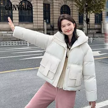 Большие размеры с капюшоном хлопковая одежда женская короткая мода теплое темпераментное хлопковое пальто колледж ветер воротник стойка хлопковая куртка прилив M чёрный