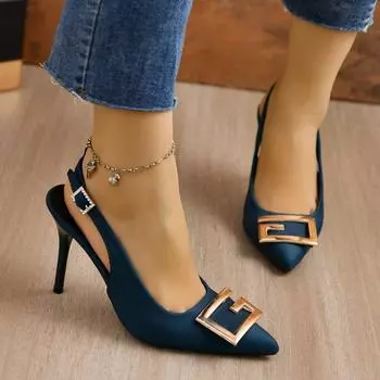 Большие размеры сандалии-мешки женские летние 2024 года новые универсальные сексуальные туфли-лодочки на высоком каблуке с острым носком 35 чёрный