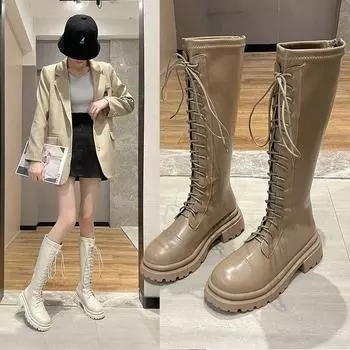 Большие размеры сапог, толстые, широкие, с большой окружностью ствола, толстые, со шнуровкой, сапоги для рыцарей 41-43 35 коричневый