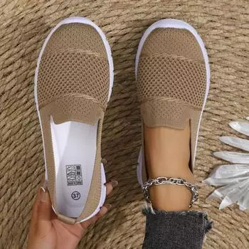 Большие размеры сетчатые дышащие туфли на плоской подошве однотонные повседневные плетеные туфли женские 25 с круглым носком и одной педалью 36 хаки