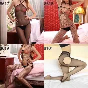 Большие размеры сексуальные сетчатые чулки и открытое промежностное прозрачное платье для торговых автоматов One Size