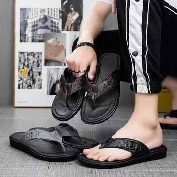 Большие размеры Шлепанцы Кожаные тапочки Нескользящие тапочки Кожаные шлепанцы Домашние тапочки 40 чёрный