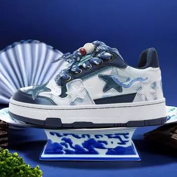 Большие размеры, специальные модные брендовые модели для пар, весенние модели, синие и белые фарфоровые туфли для досок, универсальная модная спортивная мужская обувь 35