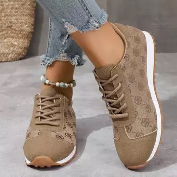 Большие размеры спортивной и повседневной обуви, женская летняя обувь 2024 года, новые туфли в стиле ретро со старым цветком, с круглым носком, на плоской подошве, на шнуровке 36 хаки