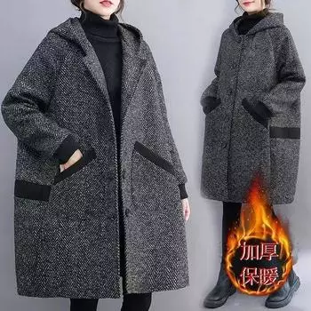 Большие размеры, средние и длинные, тонкие шерстяные пальто, женское, осенне-зимнее, шерстяное пальто для новой мамы, зимняя одежда 100 кг M recommends 80-47.5 kg