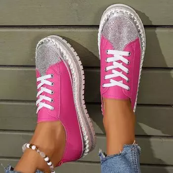 Большие размеры, сшитые вручную, повседневные туфли на плоской толстой подошве для женщин, весна и осень, новые, со стразами, подходящие по цвету, для бега 35 золотой