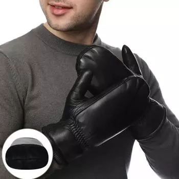 Большие размеры, супер теплые мужские варежки из натурального овечьего меха, женские зимние перчатки из натуральной кожи, мужские шерстяные перчатки для мотоцикла XS чёрный