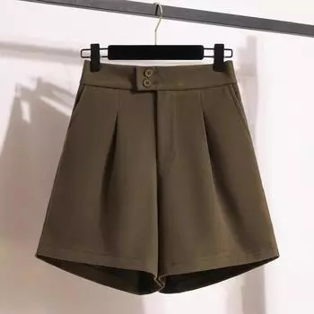 Большие размеры, свободная верхняя одежда на осень и зиму, широкие шерстяные шорты, женские повседневные брюки для полных и тонких женщин с высокой талией, прикрывающие мясо, темпераментные L хаки