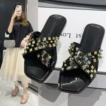 Большие размеры тапочек женские новые заклепочные желейные пластиковые тапочки со стразами уличные женские тапочки женские сандалии 36 белый