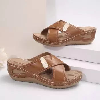 Большие размеры тапочки на танкетке женские летние широкие полоски повседневные удобные дышащие 36 чёрный