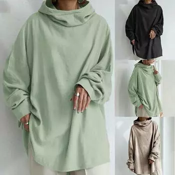 Большие размеры Теплые топы Женские с длинным рукавом Большие размеры С капюшоном Толстовка Пуловеры Толстовки S чёрный