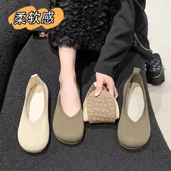 Большие размеры тканевых туфель, подошва дер*мо *******, туфли для новой мамы, туфли для среднего и пожилого возраста с плоским дном, V-образным вырезом, большой головой ****** и осенняя повседневная обувь 35