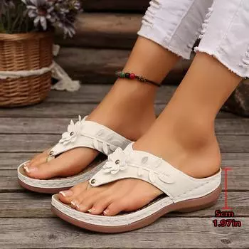 Большие размеры, толстые низкие тапочки с узором «елочка», новые цветочные декоративные тапочки с покатым каблуком, импортные тапочки с носком в форме рыбьего рта для женщин 36 белый