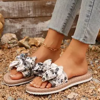 Большие размеры, толстые шлепанцы с бантиком на носу, женские, лето 2025, новые, легкие и удобные, обувь для отдыха на природе, пляжная обувь 36 красный