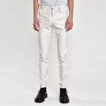 Большие размеры, тонкие кожаные брюки, мужские мотоциклетные брюки, новые весенние модные цветные эластичные тонкие брюки из искусственной кожи, водонепроницаемые мужские брюки 30 зелёный