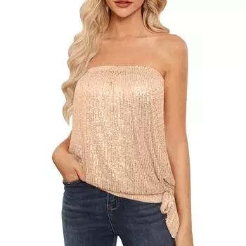 Большие размеры топы с пайетками для женщин свободные рубашки-туники без рукавов нарядные деловые повседневные блузки для вечеринок L бежевый