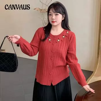 Большие размеры Трехмерные цветы Топы Женский свитер Осень и зима Повседневный вязаный кардиган Верхний XL чёрный