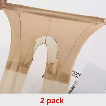 Большие размеры ультратонкие колготки с открытым шаговым швом черного и телесного цвета для женщин small